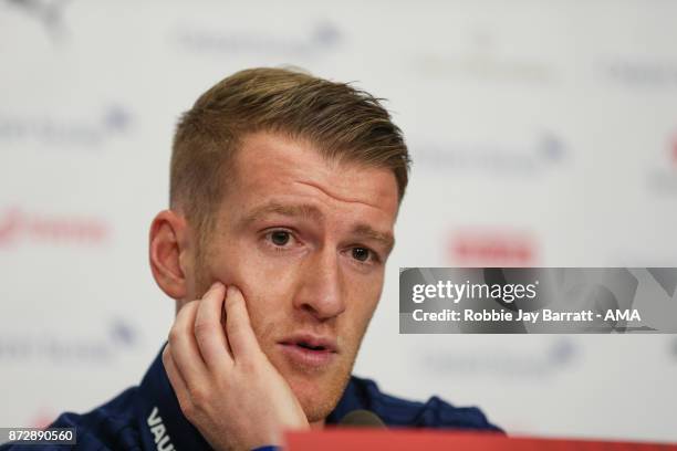 Steven Davis of Northern Ireland during a press conference prior to training session prior to the FIFA 2018 World Cup Qualifier Play-Off: Second Leg...