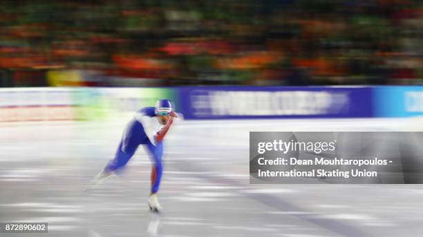 Denis Yuskov of Russia competes in the Mens 1500m race on day two during the ISU World Cup Speed Skating held at Thialf on November 11, 2017 in...