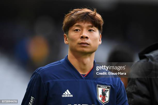 Kazuki Nagasawa of Japan is seen after the international friendly match between Brazil and Japan at Stade Pierre-Mauroy on November 10, 2017 in...