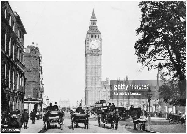 stockillustraties, clipart, cartoons en iconen met antieke foto van londen: bridge street, westminster - 1900 london