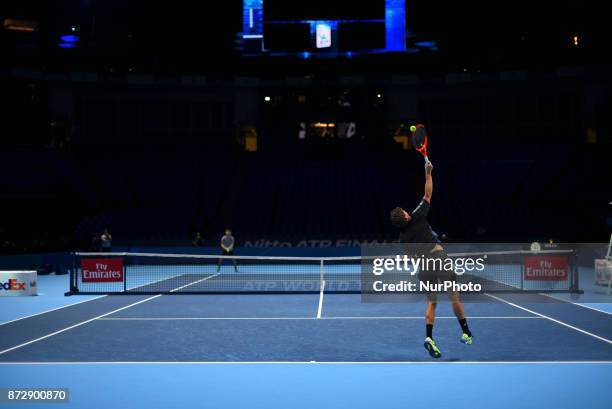 David Goffin of Belgium in action during a training session prior to the the Nitto ATP World Tour Finals at O2 Arena, London on November 11, 2017.