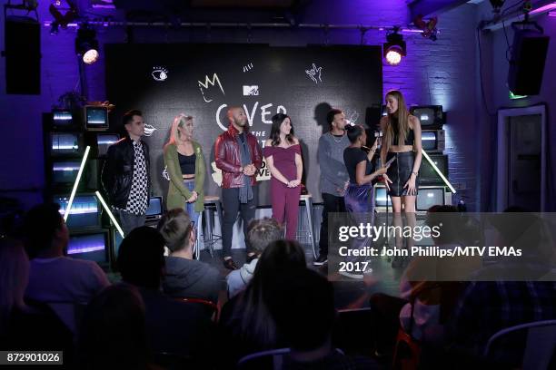 Tinea Taylor interviews Mike Tompkins, Andie Case, IDRISE, Lauren Black, Ralph Larenzo and Ellen Blane during the MTV EMAs 2017 Breaks Sessions on...