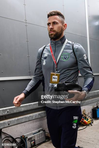 Copenhagen , Denmark - 11 November 2017; Daryl Murphy of Republic of Ireland arrives prior to the FIFA 2018 World Cup Qualifier Play-off 1st Leg...