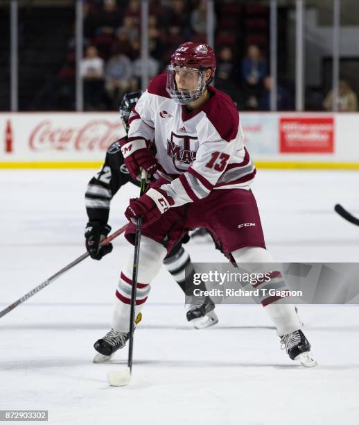 Ivan Chukarov of the Massachusetts Minutemen skates against the Providence College Friars during NCAA hockey at the Mullins Center on November 9,...