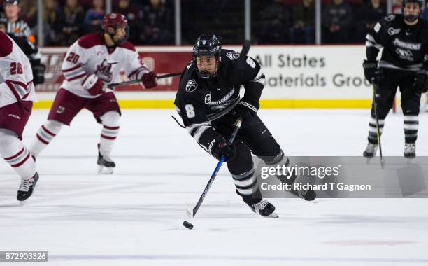 Ryan Tait of the Providence College Friars skates against the Massachusetts Minutemen during NCAA hockey at the Mullins Center on November 9, 2017 in...