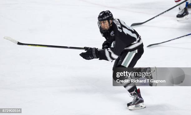 Jason O"u2019Neill of the Providence College Friars skates against the Massachusetts Minutemen during NCAA hockey at the Mullins Center on November...