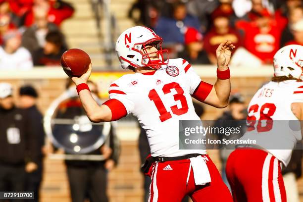 Nebraska Cornhuskers quarterback Tanner Lee throws a pass during the Big Ten Conference game between the Nebraska Cornhuskers and the Minnesota...