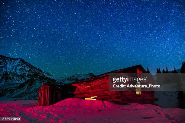 old abandoned mining buildings and starry milky way stars - tenmile range stock pictures, royalty-free photos & images