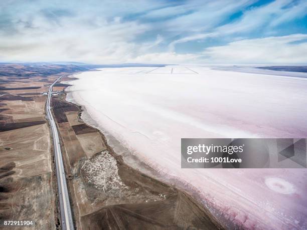 aerial view of salt lake - great salt lake stock pictures, royalty-free photos & images