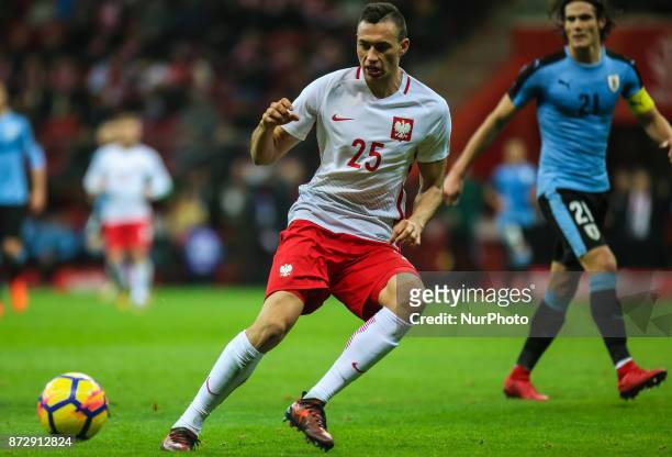 Jaroslaw Jach in action during the international friendly match between Poland and Uruguay at National Stadium on November 10, 2017 in Warsaw, Poland.