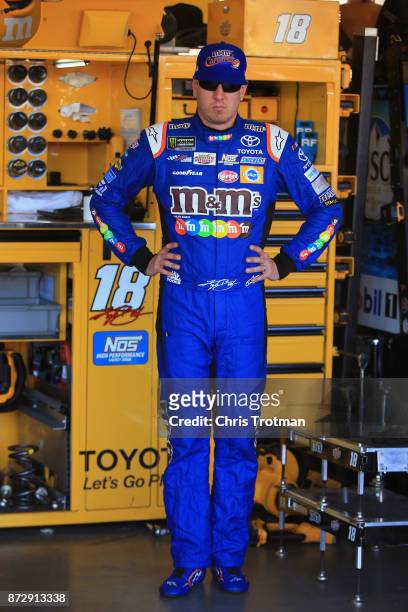 Kyle Busch, driver of the M&M's Caramel Toyota, stands by his car during practice for the Monster Energy NASCAR Cup Series Can-Am 500 at Phoenix...