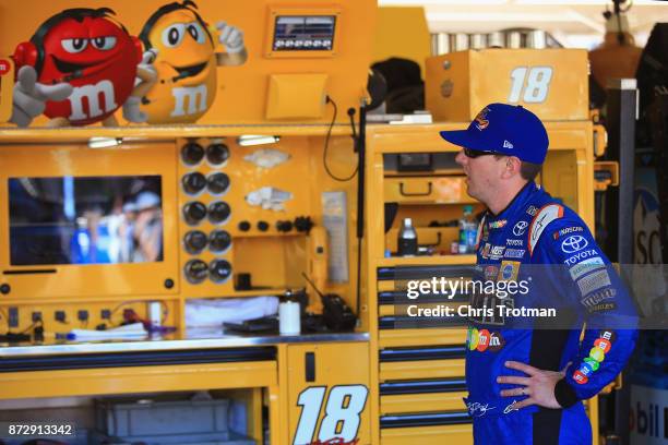 Kyle Busch, driver of the M&M's Caramel Toyota, stands by his car during practice for the Monster Energy NASCAR Cup Series Can-Am 500 at Phoenix...