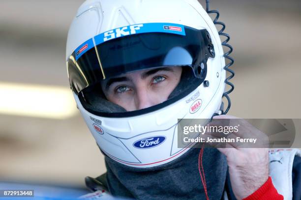 Ryan Blaney, driver of the SKF/Quick Lane Tire & Auto Center Ford, gets into his car during practice for the Monster Energy NASCAR Cup Series Can-Am...
