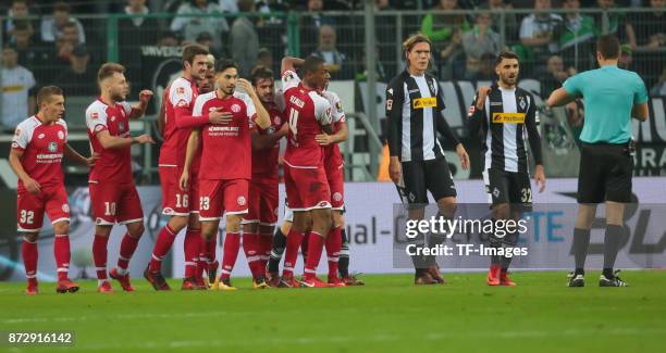 Levin Oeztunali of FSV Mainz 05, Goalkeeper Sven Jablonski of FSV Mainz 05, Vincenzo Grifo of FSV Mainz 05, Jannik Vestergaard of FSV Mainz 05, Abdou...