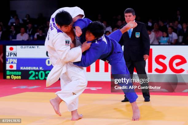 Japan's Takeshi Ojitani competes against his countryman Kokoro Kageura during their men's bronze medal judo contest at the Judo World Championships...