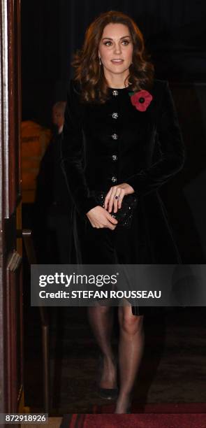 Britain's Catherine, Duchess of Cambridge, arrives for the the annual Royal Festival of Remembrance at the Royal Albert Hall in London on November...