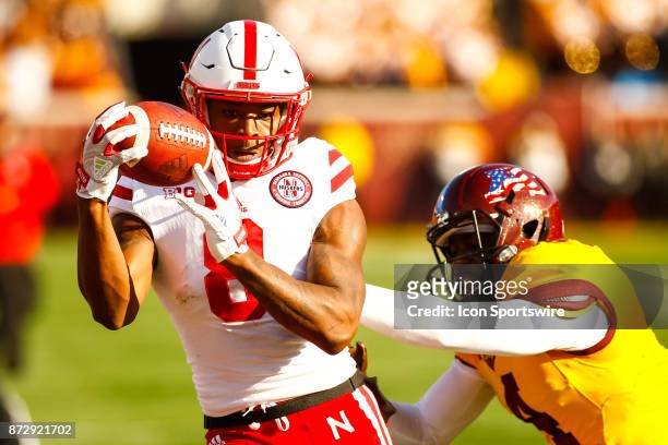 Nebraska Cornhuskers wide receiver Stanley Morgan Jr. Catches a pass in the 4th quarter during the Big Ten Conference game between the Nebraska...