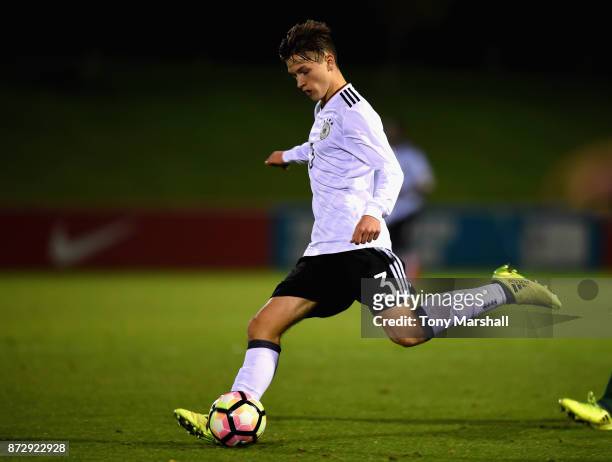Noah Katterbach of Germany during the International Match between Germany U17 and Portugal U17 at St Georges Park on November 11, 2017 in...