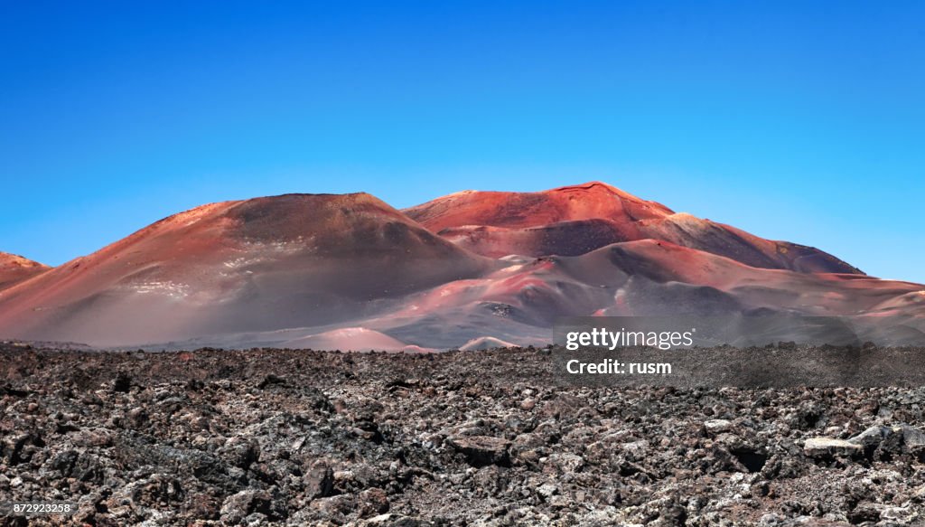 Volcanic landscape in Timanfaya National Park, Lanzarote, Canary Islands