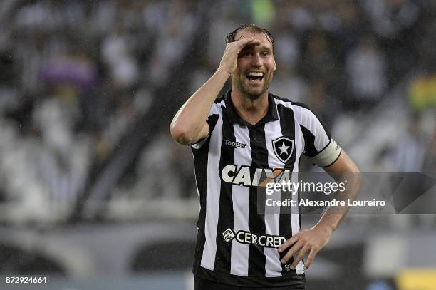 Joel Carli of Botafogo reacts during the match between Botafogo and Atletico PR as part of Brasileirao Series A 2017 at Engenhao Stadium on November...