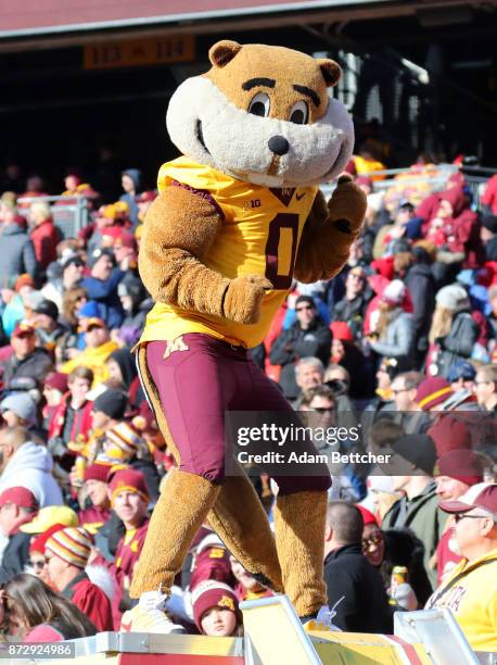 Goldie the Gopher watches the game against the Nebraska Cornhuskers at TCF Bank Stadium on November 11, 2017 in Minneapolis, Minnesota. Minnesota...