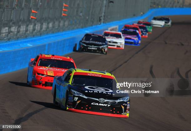 Matt Tifft, driver of the Surface Sunscreen/Fanatics Toyota, leads a pack of cars during the NASCAR Xfinity Series Ticket Galaxy 200 at Phoenix...