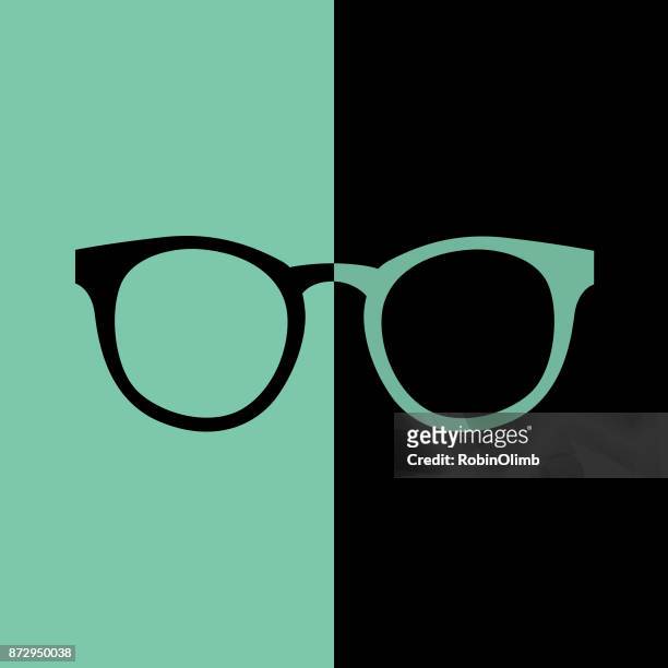 black and teal hipster eyeglasses icon - horn rimmed glasses stock illustrations stock illustrations