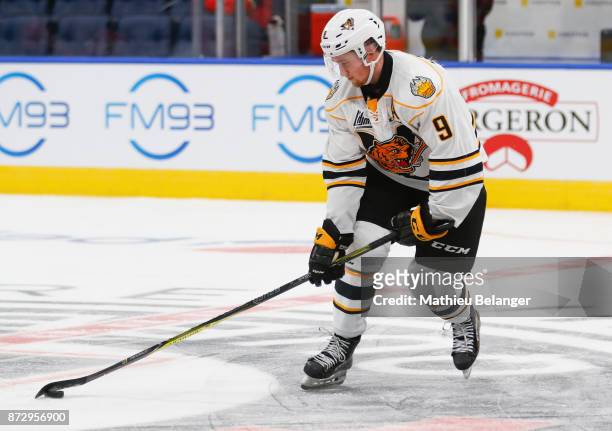 Pascal Laberge of the Victoriaville Tigres skates prior to his game against the Quebec Remparts at the Centre Videotron on October 12, 2017 in Quebec...