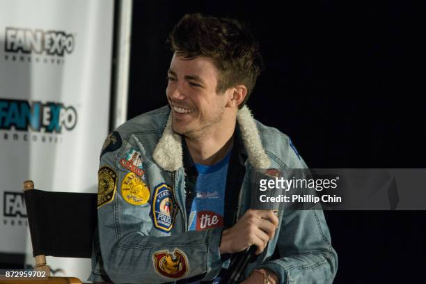 Actor Grant Gustin attends 'The Flash" Q&A at Fan Expo Vancouver in the Vancouver Convention Centre on November 11, 2017 in Vancouver, Canada.
