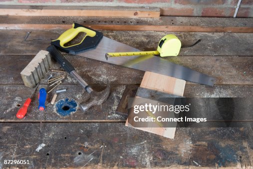 Tools on a workbench Tools on a workbench