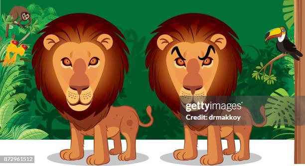 lion and tropical forest - namibia wildlife stock illustrations