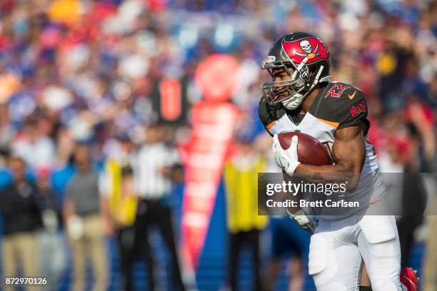 Doug Martin of the Tampa Bay Buccaneers carries the ball during the game against the Buffalo Bills at New Era Field on October 22, 2017 in Orchard...