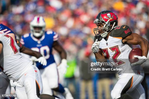 Doug Martin of the Tampa Bay Buccaneers carries the ball during the game against the Buffalo Bills at New Era Field on October 22, 2017 in Orchard...