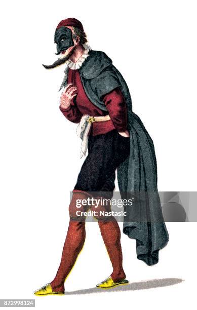 pantalone, pantaloon, ist einer der wichtigsten hauptpersonen in commedia dell gefunden - commedia dell arte masks stock-grafiken, -clipart, -cartoons und -symbole