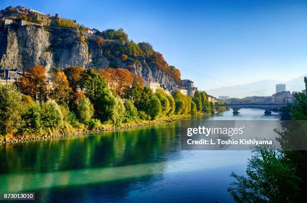 fall colors in grenoble, france. - isère stockfoto's en -beelden