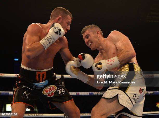 Liam Smith takes on Liam Williams during an Official Eliminator for the WBO World Super-Welterweight Championship presented by Frank Warren at Metro...