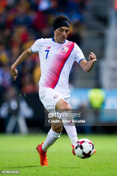 Cristian Bolanos of Costa Rica controls the ball during the international friendly match between Spain and Costa Rica at La Rosaleda Stadium on...