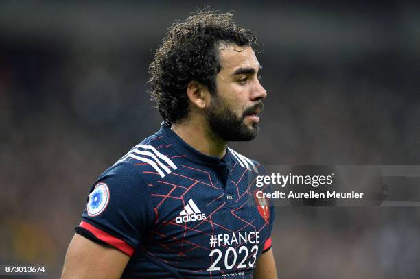 Yoann Huget of France reacts during the test match between France and New Zealand at Stade de France on November 11, 2017 in Paris, France.