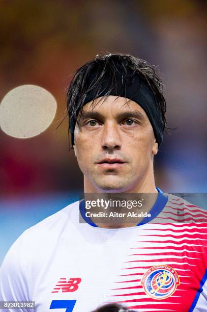 Cristian Bolanos of Costa Rica looks on prior to the start the international friendly match between Spain and Costa Rica at La Rosaleda Stadium on...