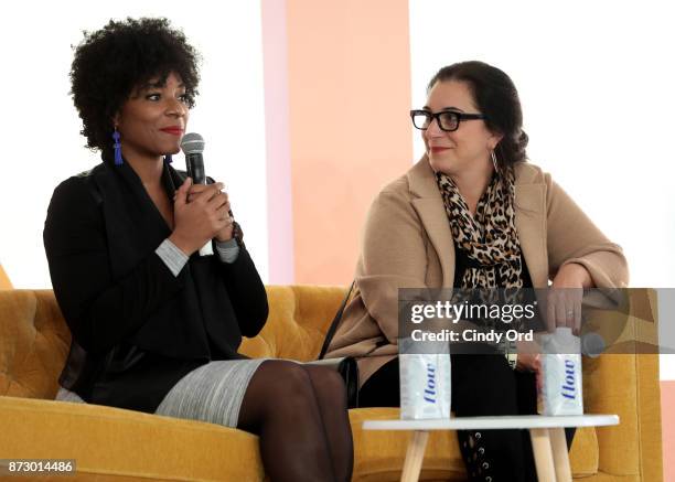 SiriusXM Director of Progressive Programming Zerlina Maxwell and Crisis Text Line CEO Nancy Lublin speak onstage at Girlboss Rally Hosted By Sophia...