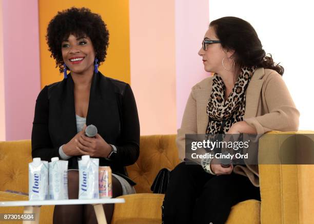 SiriusXM Director of Progressive Programming Zerlina Maxwell and Crisis Text Line CEO Nancy Lublin speak onstage at Girlboss Rally Hosted By Sophia...