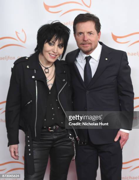 Joan Jett and Michael J. Fox on the red carpet of A Funny Thing Happened On The Way To Cure Parkinson's benefitting The Michael J. Fox Foundation at...