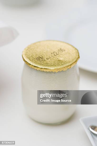 yoghurt - yoghurt lid stock pictures, royalty-free photos & images