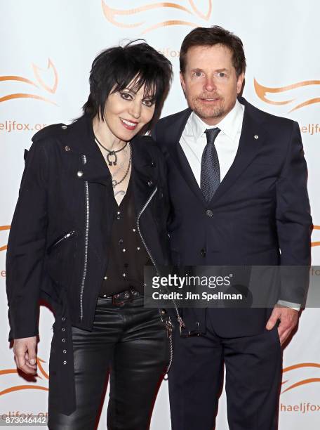 Singer/songwriter Joan Jett and actor Michael J. Fox attend the 2017 A Funny Thing Happened on the Way to Cure Parkinson's event at the Hilton New...
