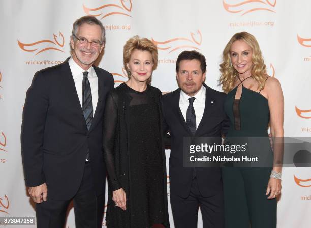 Garry Trudeau, Jane Pauley, Michael J. Fox and Tracy Pollan on the red carpet of A Funny Thing Happened On The Way To Cure Parkinson's benefitting...