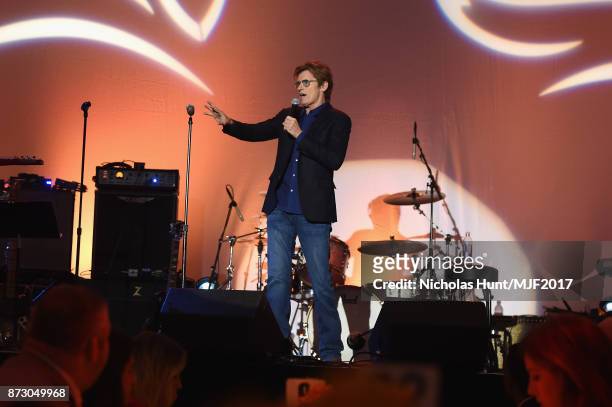 Denis Leary presents on stage at A Funny Thing Happened On The Way To Cure Parkinson's benefitting The Michael J. Fox Foundation at the Hilton New...