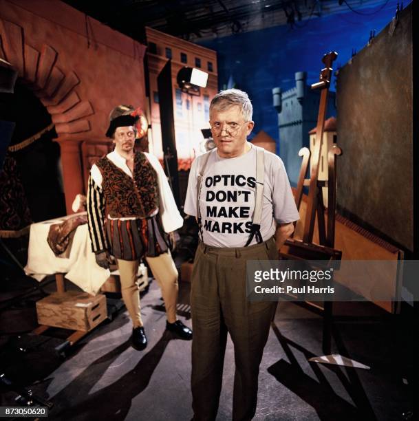 English artist David Hockney stands on set during the taping of an upcoming television documentary for the BBC August 9, 2001 in Woodland Hills,...