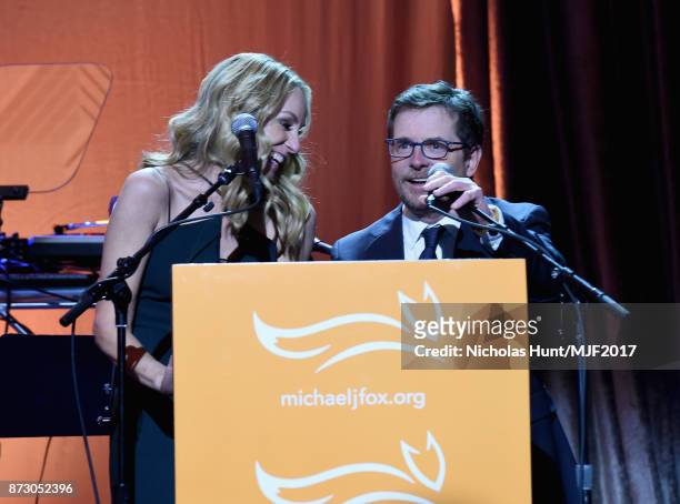 Tracy Pollan and Michael J. Fox present on stage at A Funny Thing Happened On The Way To Cure Parkinson's benefitting The Michael J. Fox Foundation...