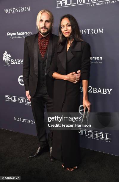 Marco Perego and Zoe Saldana attend the 2017 Baby2Baby Gala at 3LABS on November 11, 2017 in Culver City, California.