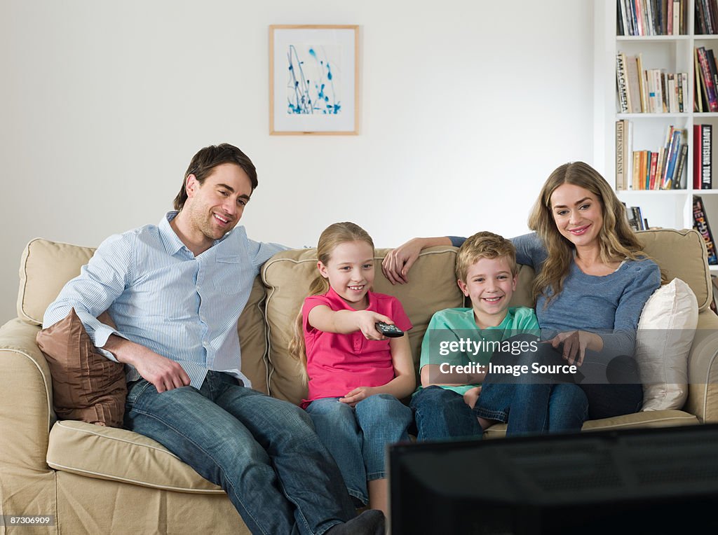 A family watching tv